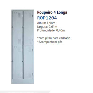 Roupeiro Aço 04 Portas Grandes AçoE, Mod: ROP1204